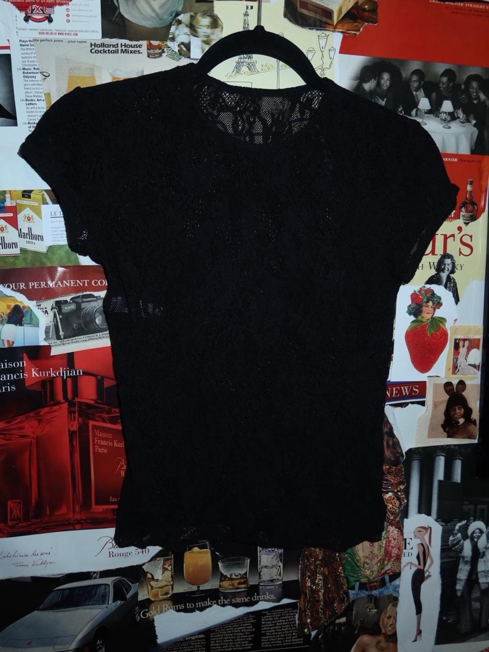 Donna Karan Black Lace Short-Sleeve Tee